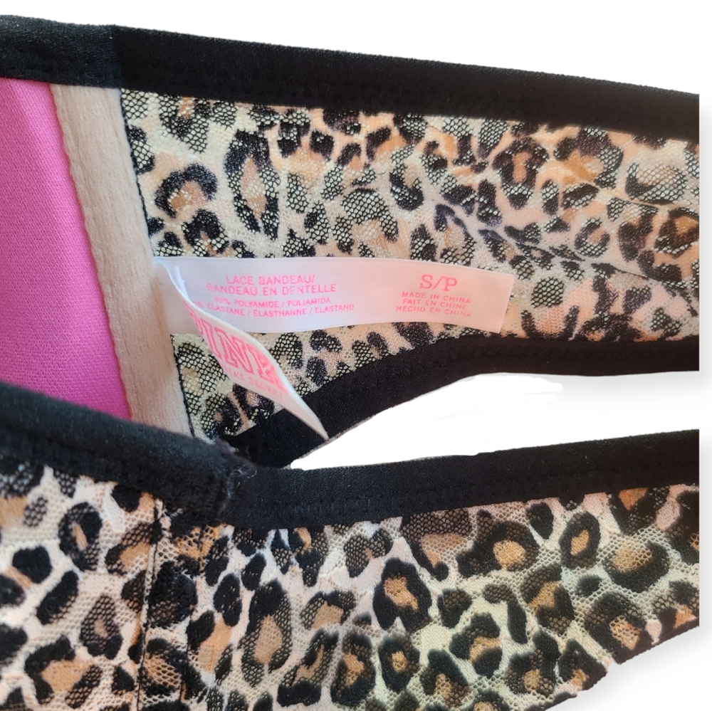 ❤️3 for $10- Victoria's Secret pink leopard lace bandeau bra size small - Picture 4 of 4